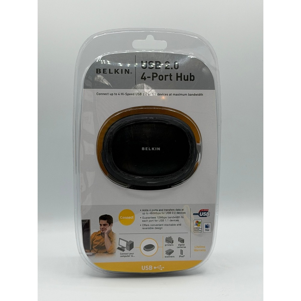 Belkin USB 2.0 4-Port Hub High-Speed 480Mbps Stackable PC Mac NEW SEALED